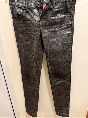 Pinc Girls Metallic Snake-Print Skinny Pants - Black/Silver